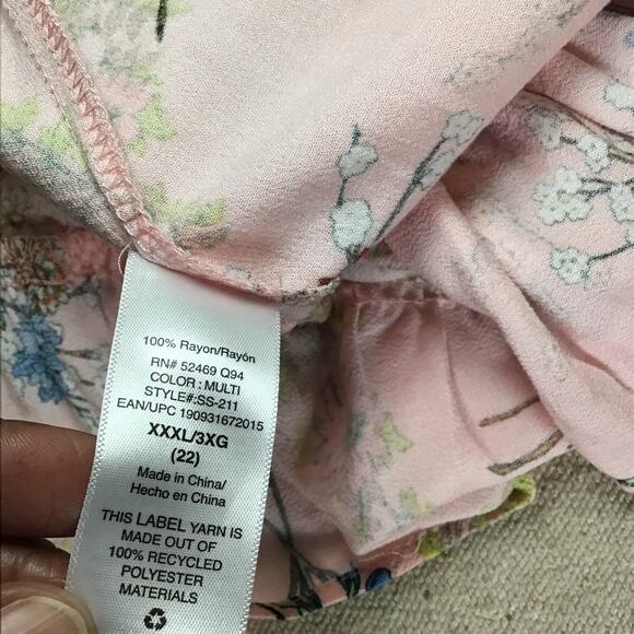 Scoop NYC  Floral Wrap Dress Blush Pink Wildflower Ruffle Long Sleeve Size 3X - Picture 9 of 12